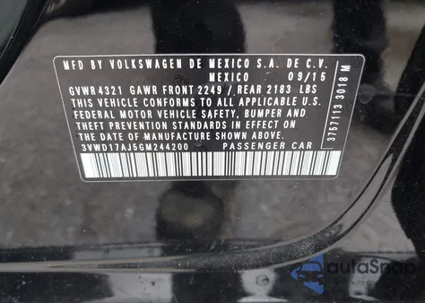 2016 Volkswagen Jetta 1.8T Sport from USA, damaged, VIN 3VWD17AJ5GM244200